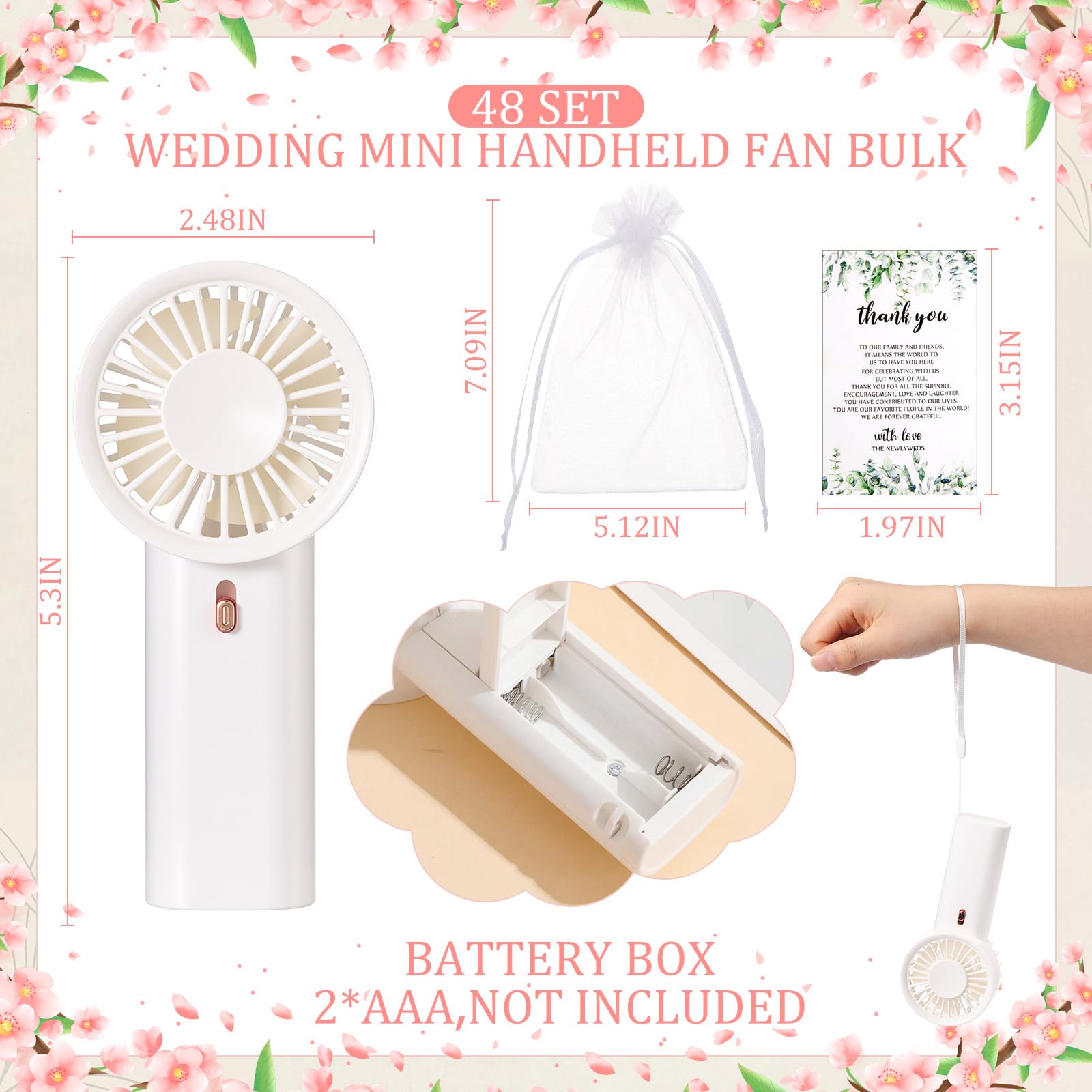 Woanger Mini-Handventilator-Set, Hochzeitsgeschenke für Gäste, Gastgeberin, Paare, tragbar, persönlich, klein, für Make-up, Sommer, Reisen, Camping, Dankeschön, Verlobung, Dusche, 48 Stück (weiß)