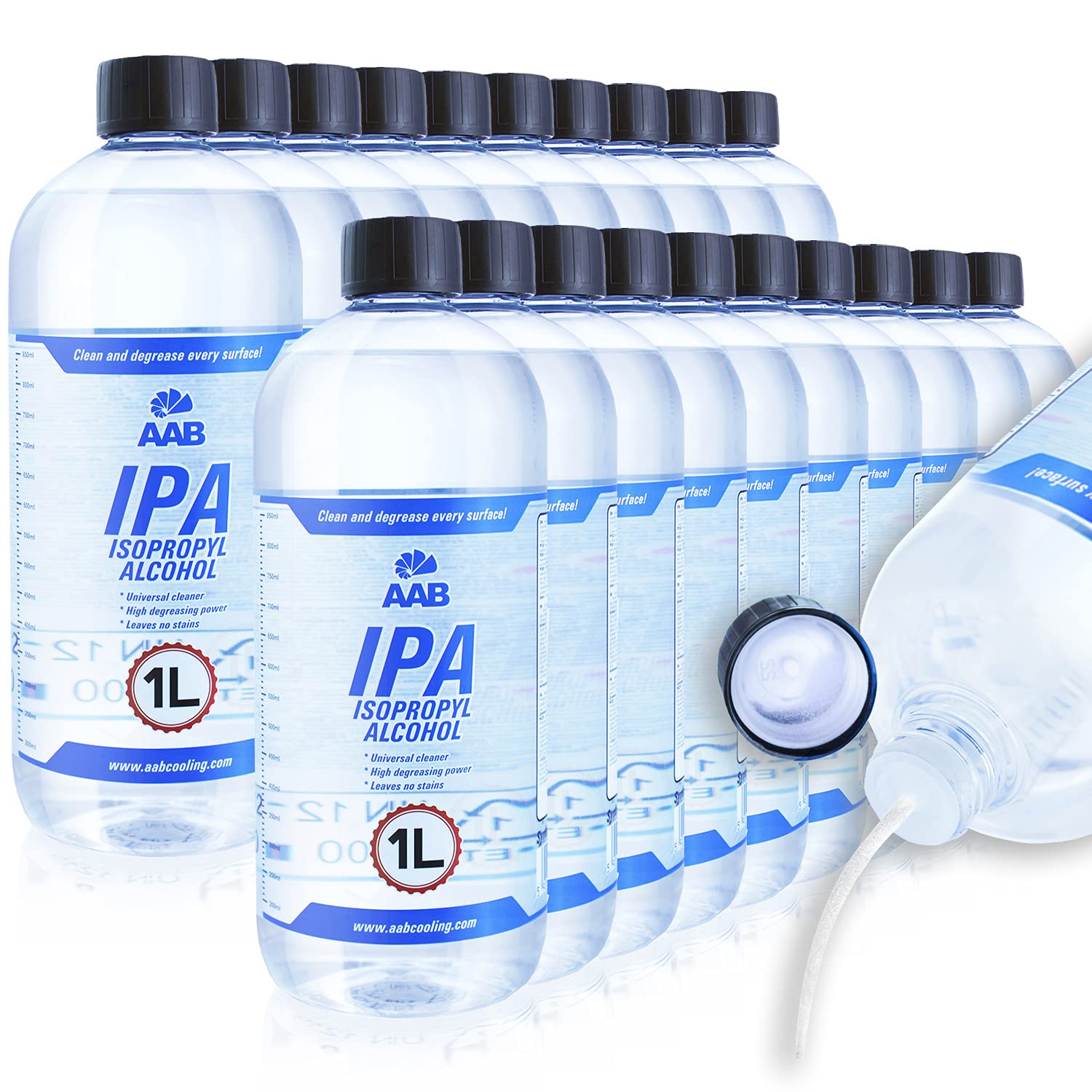 AAB IPA 1L - Conjunto de 20 - Un Isopropanol Eficaz Para la Limpieza, Universal Alchol Isopropilico, Propanol, Alcohol Desinfectante, Alcohol Isopropilico 99, Para Limpieza Electrónica