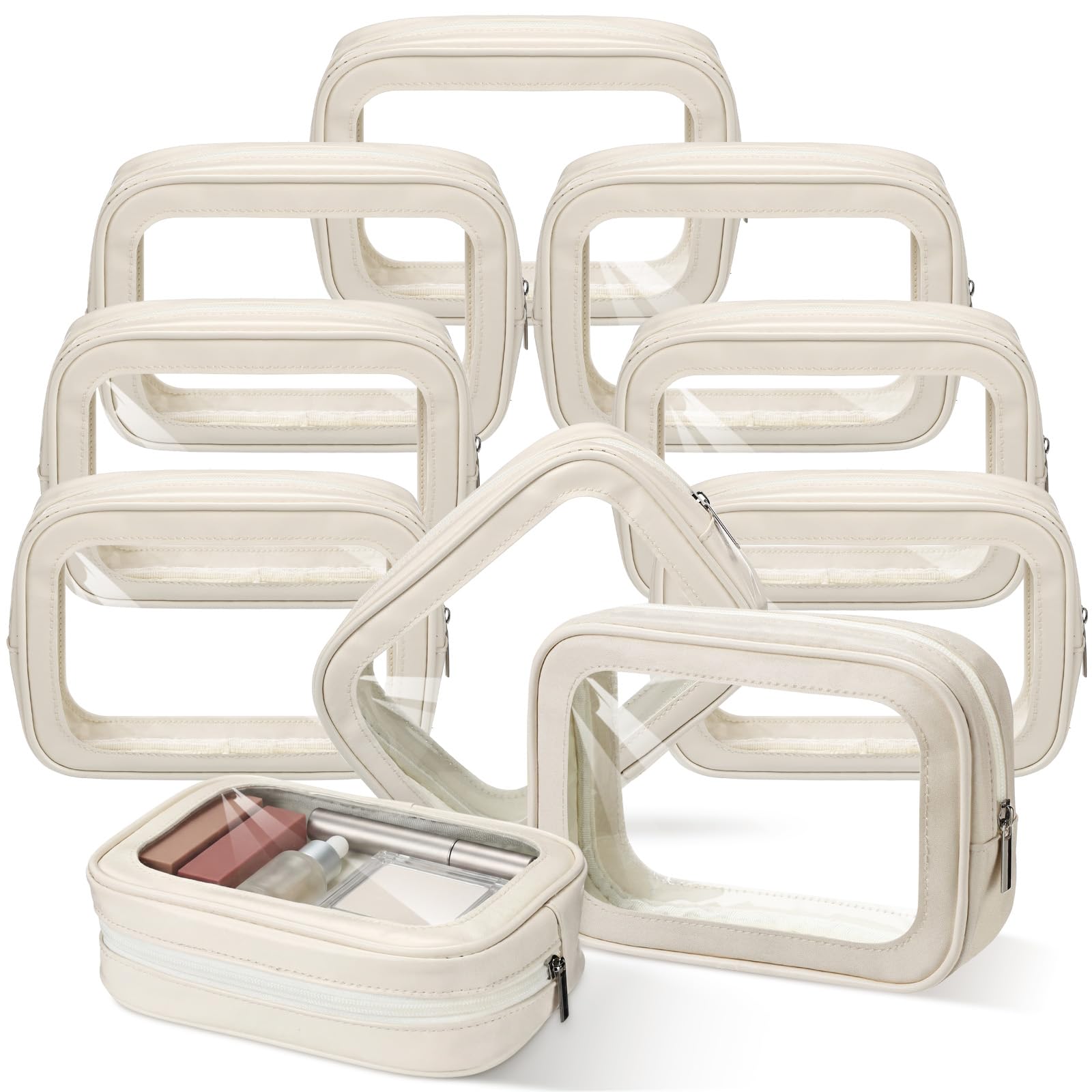 Abbylike Transparente Make-up-Tasche, TSA-zugelassen, transparente Kulturbeutel mit Reißverschluss, PU-Leder, wasserdicht, Reise-Make-up-Organizer für Frauen, Hochzeit, Braut, DIY-Geschenke