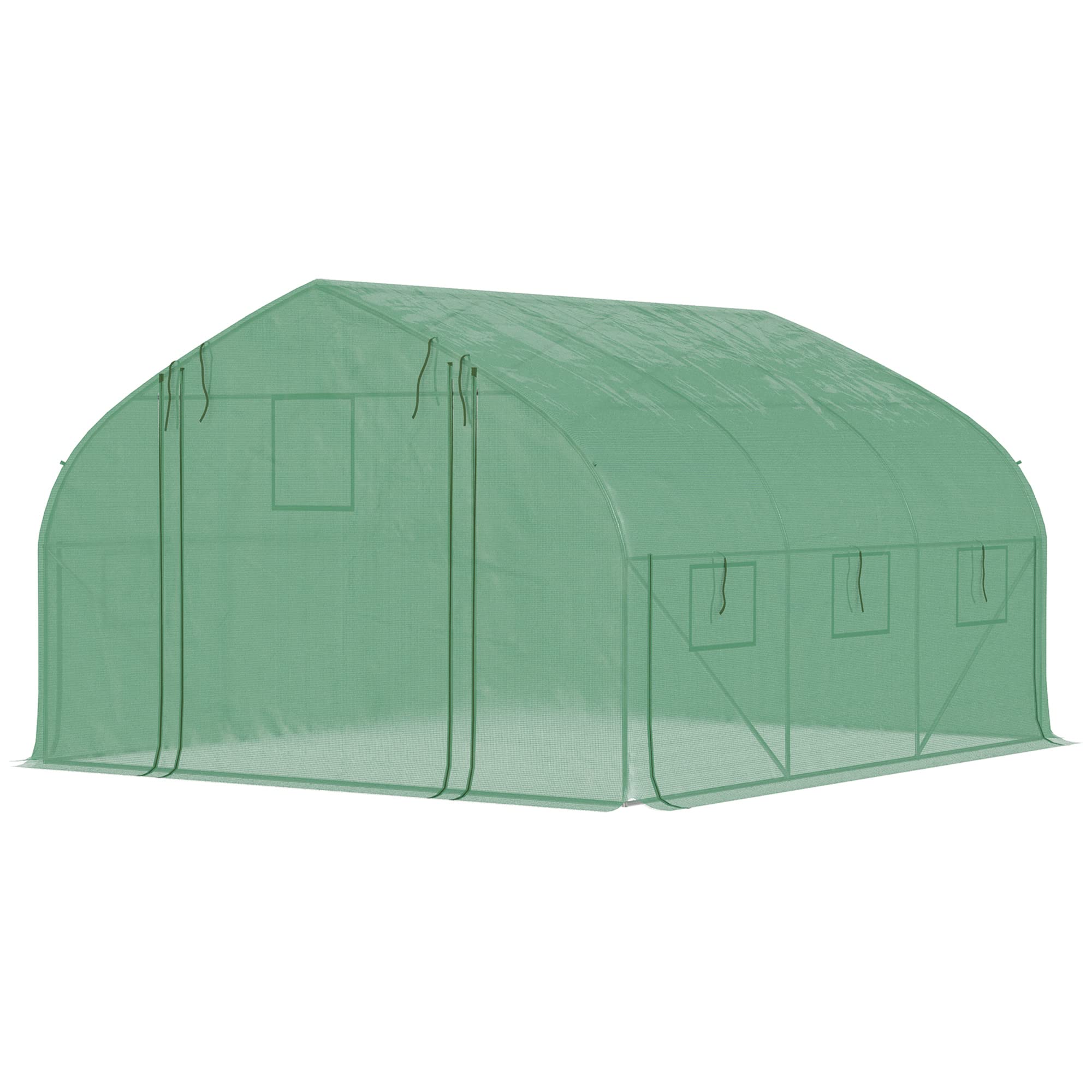 Outsunny Serre de Jardin Tunnel, 10,4 m², Anti-UV, Porte zippée Enroulable, fenêtres en Maille, Tube d'acier galvanisé et PE 140g/㎡, 350 x 300 x 200 cm, Vert