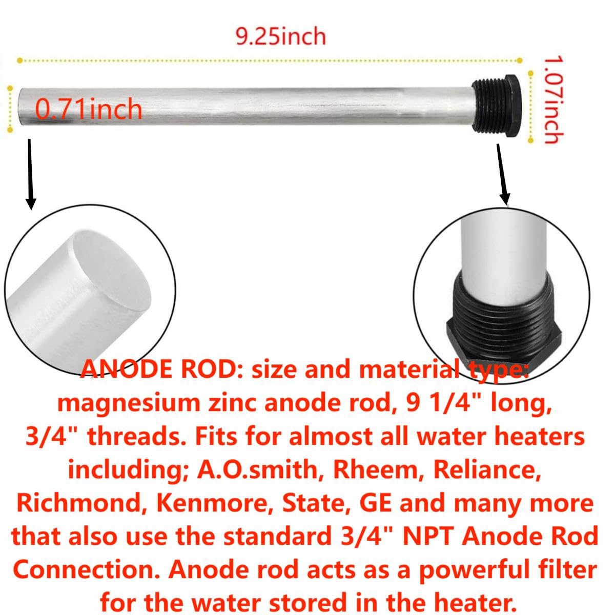 Confezione da 3 pezzi di anodo di magnesio per scaldabagni RV 9,25 "L x 3/4" NPT RV Serbatoio di acqua calda Anodo Rod Parte di ricambio per Suburban 232767