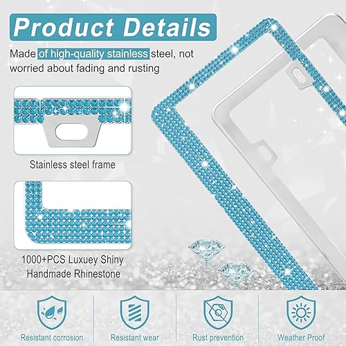 Vista 28 de Amiss Marco de matrícula brillante para mujer, 2 unidades de diamantes de imitación hechos a mano de cristal de acero inoxidable de alta calidad