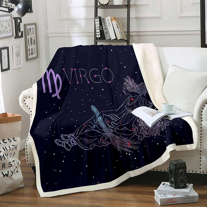 Feelyou Constellation Plush Blankets and Throws Virgo Throw Blanket Galaxy Outer Space Sherpa Blanket Star Astronomy Fuzzy Blanket for Bed Sofa Couch Twin