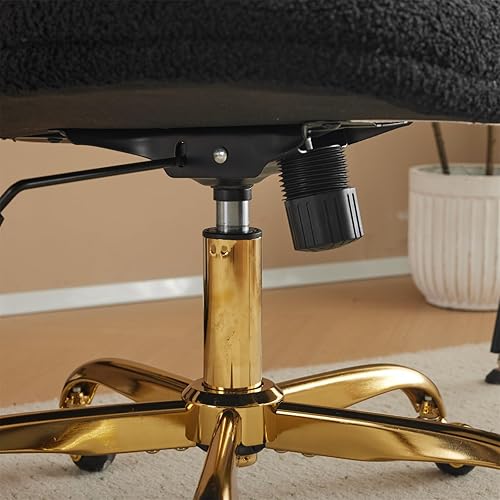 Vista 9 de VINGLI Wide Criss Cross Legged Office Chair,Buttprint Ergonomic Desk Chair Comfy with Pillow&Gold Base,Dual-Use with/no Wheels,Adjustable Vanity