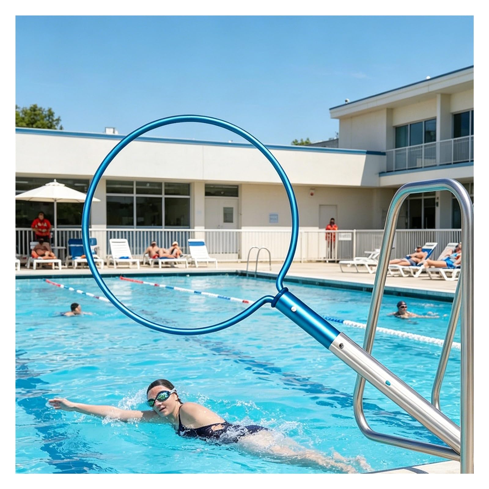 Bâton d'écumoire de nettoyage de piscine avec crochet, poignée télescopique en aluminium pour plus de sécurité et de sauvetage, portée de 3 m