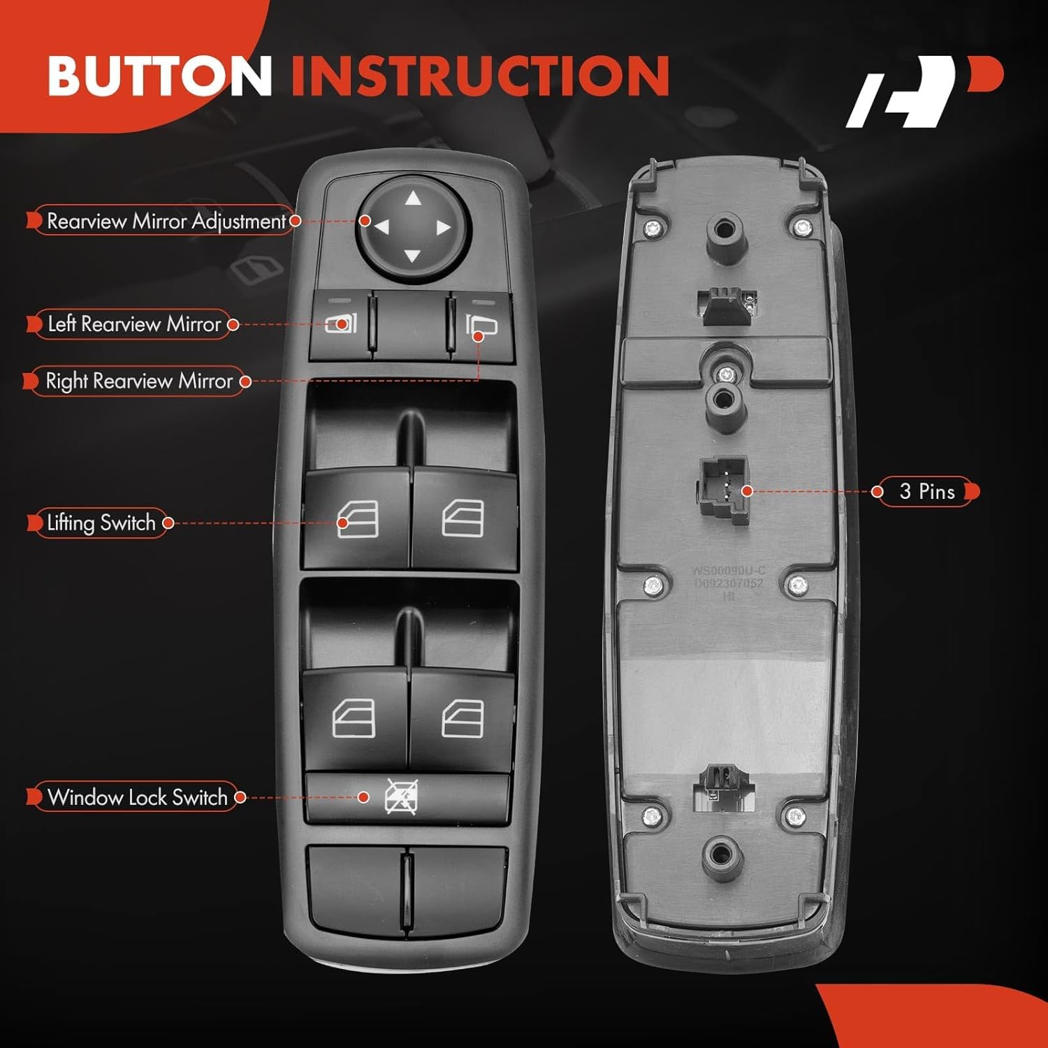 A-Premium Front Driver Side Master Power Window Switch Compatible with Mercedes-Benz W164 Series ML320, ML350, ML450, ML500, ML550, ML63 AMG, 2006-2011, Sport Utility, Replace# 2518200110, A2518200110