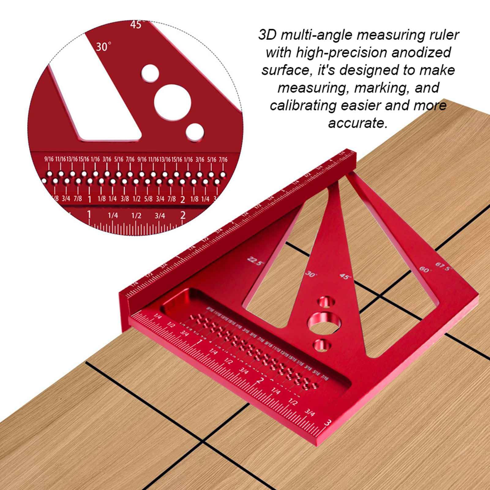 Uadme 3D Multi-Angle Measuring Ruler, Aluminum Alloy Carpenter Square with 22.5° to 90° Preset Angles - Image 3
