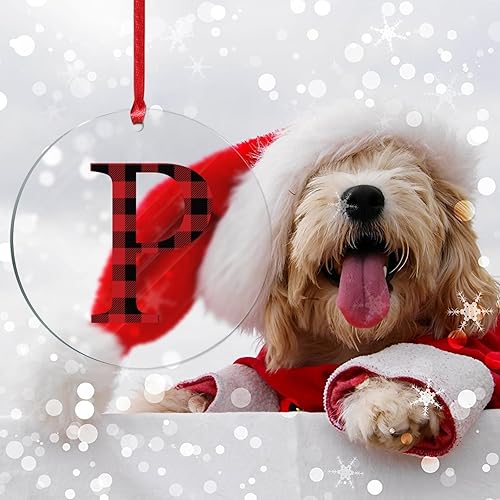 Miniatura 7 de Adornos de Navidad personalizados con monograma personalizado letra P inicial para árbol de Navidad, decoraciones de árbol de Navidad, a cuadros