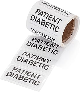 Carstens Medical Stickers â€“ Patient Diabetic Alert and Instruction Labels for Medical Charts, White and Black, Roll of 100 Patient Chart Labels, W1.5