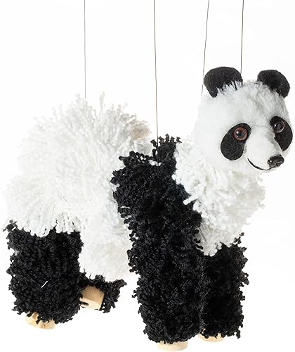 Artisan Owl Marioneta Panda Bear - Cuerpo de hilo suave con patas de madera, cuerdas desmontables