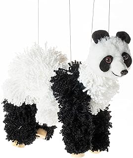 Artisan Owl Panda Bear Marionette Puppet - Soft Yarn Body with Wooden Feet, Detachable Strings