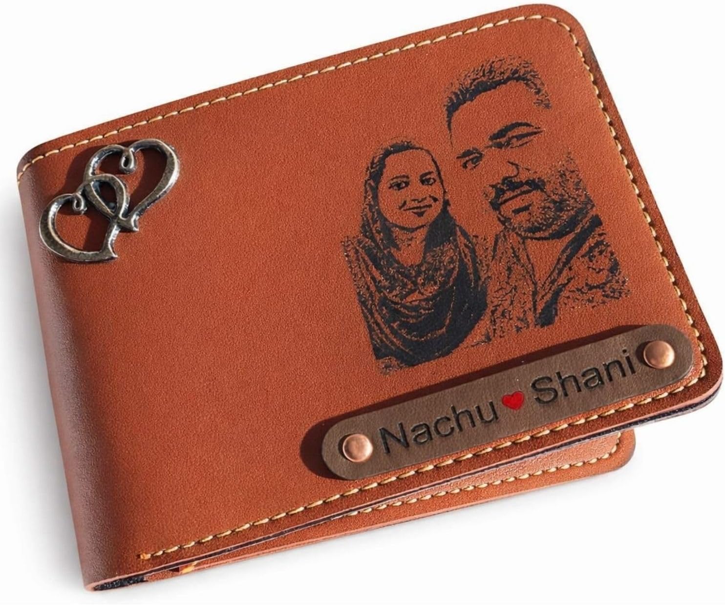 Customized Photo & Name Engraved Brown Leather Wallet – Gift for Men
