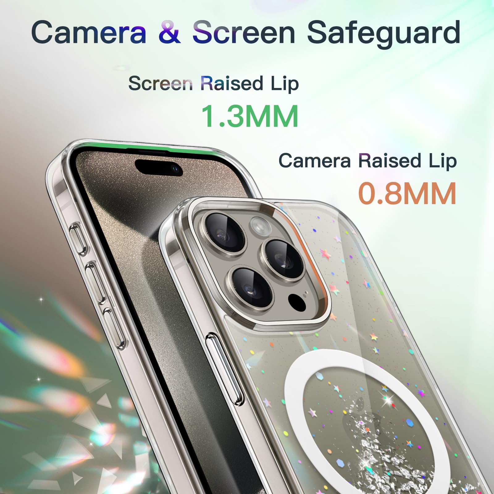 JETech Coque à Paillettes Pour IPhone 15 Pro Max 6,7 Pouces, Housse De Téléphone Bling Pailletée Antichoc, Mignon Étui Brillant Pour Femmes Et Fillese (Transparente