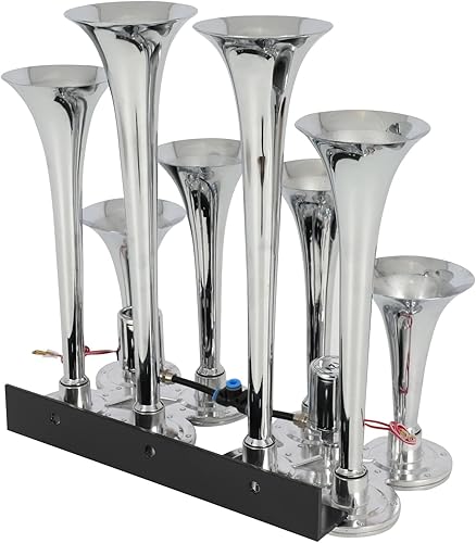 Miniatura 4 de cciyu Bocina de aire de tren de 135 dB, bocina de tren, 8 trompetas para camiones/coches/SUV, sonido fuerte, para vehículos de 12 V/24 V