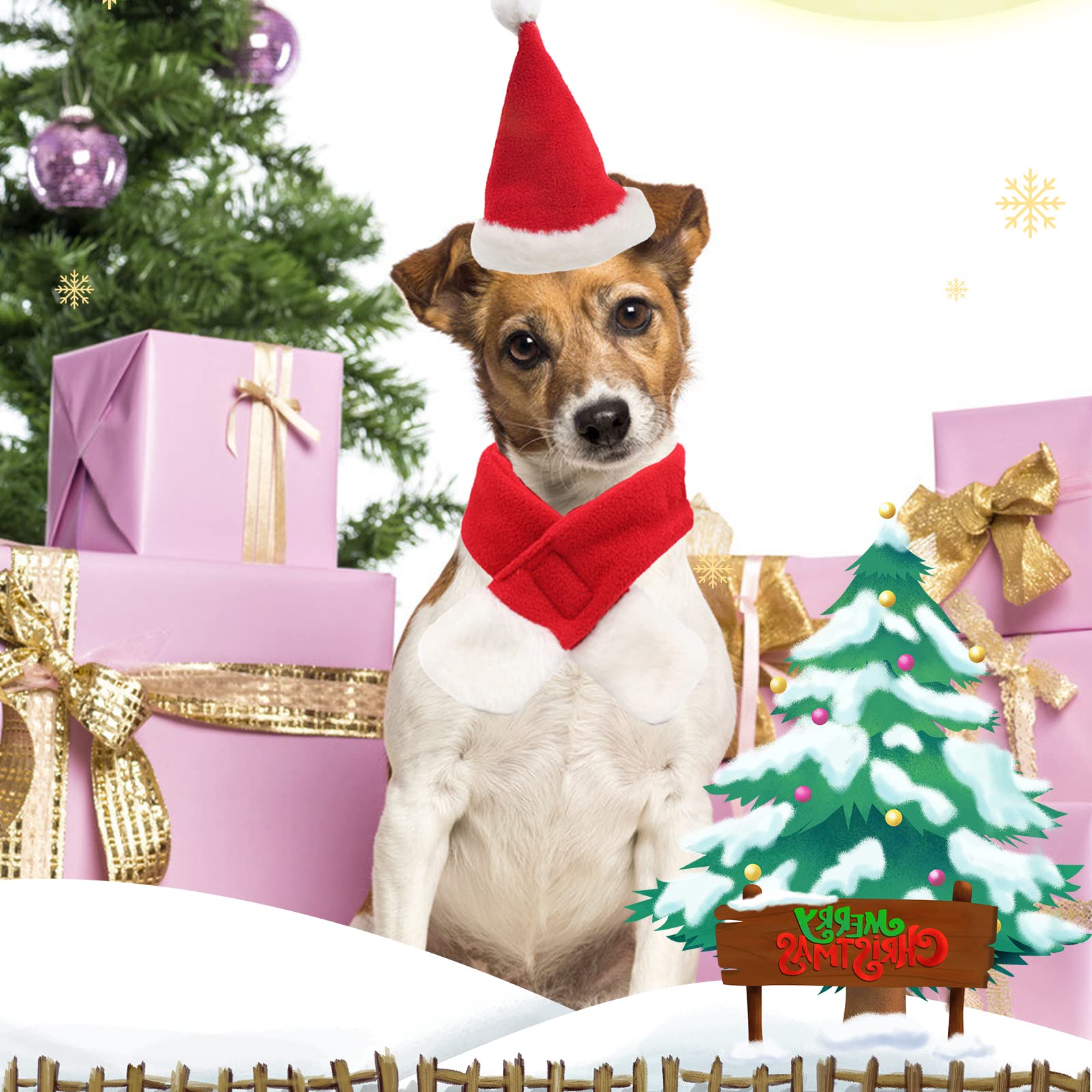 Amazon | ペット クリスマス サンタ帽子 カーフ 2点セット 猫犬用