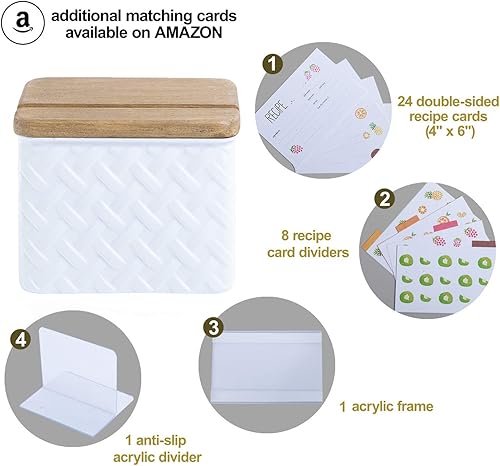 Miniatura 5 de NIKKY HOME Caja de organización de recetas de metal de cocina 4x6 con tarjetas y divisores, patrón de relieve de línea