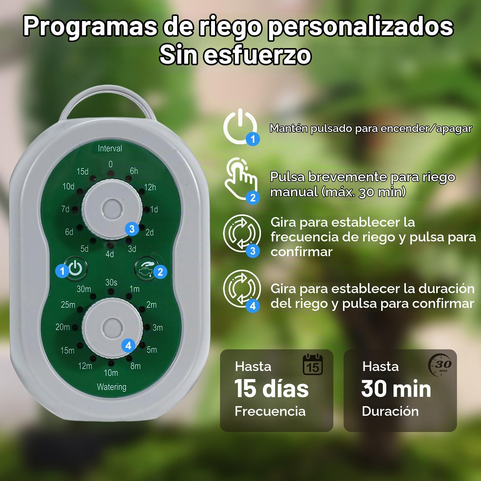 Sistema de Riego Automático para 15 Plantas en Maceta, Kit de Riego por Goteo Automático Interior con Temporizador Programable y 15M Manguera para Jardín Balcón Invernadero Terraza Vacaciones