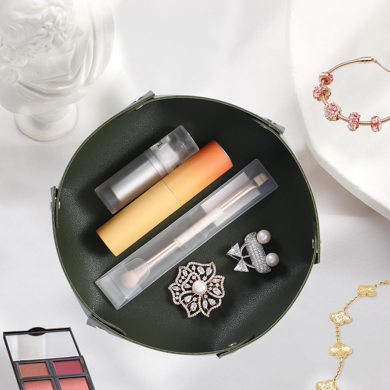 3 Pcs Leather Valet Tray Organizer Foldable Storage Tray Decorative Jewelry Holder Tray Faux Leather Catchall Tray Table Tray for Travel, Home and Office