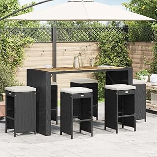Set of 6 Outdoor Bar Stools with Removable Cushions, UV-Resistant PE Rattan, Black and Cream Square Design for Patio, Balcony, or Garden Seating