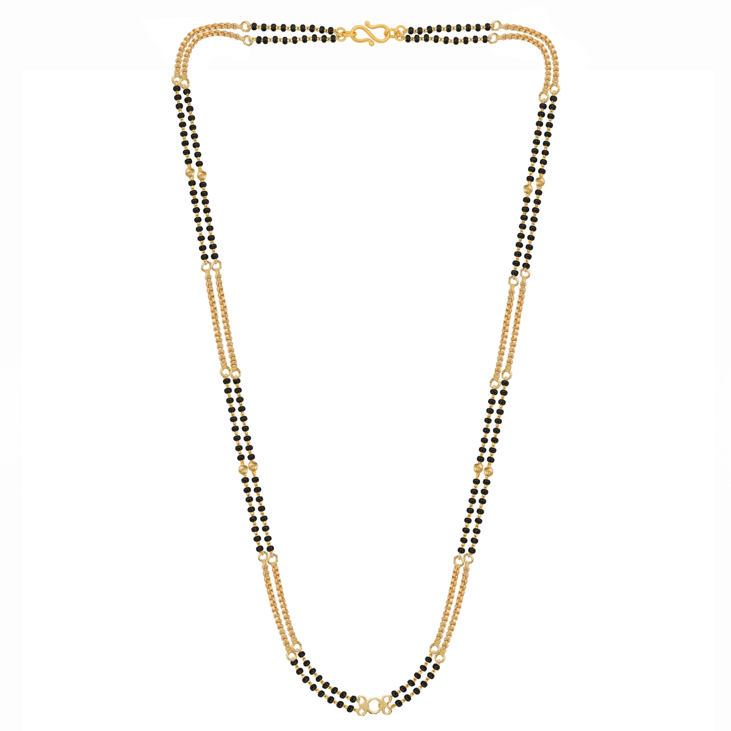 One Gram Gold Plated Fashion Jewellery Traditional Mangalsutra with black beads double line Long Chain for Women & Girls (30 Inch) (CH-1208)-image-6