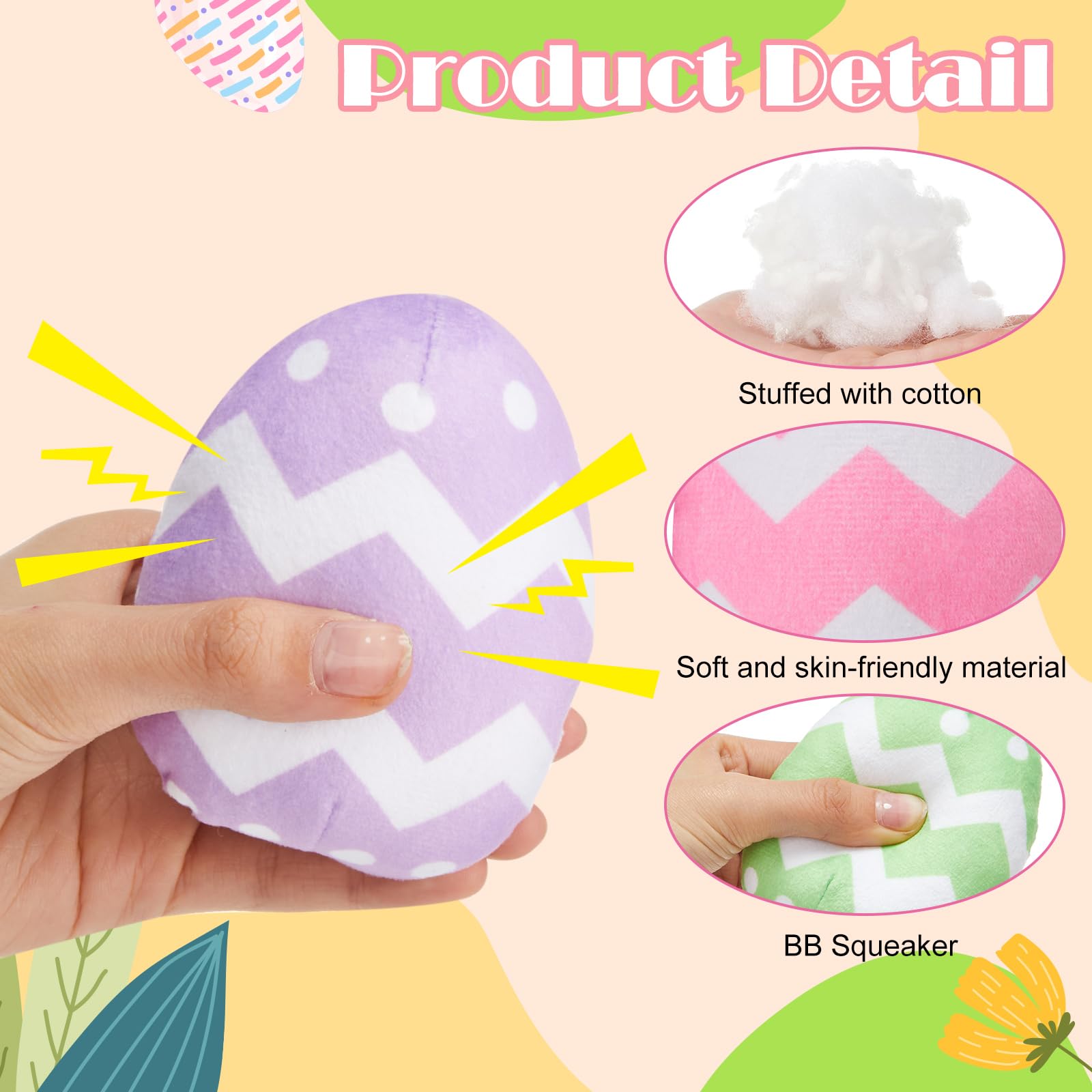 Leyndo Lot de 24 œufs de Pâques pour chien - Jouet couineur en peluche pour chien - Jouets en peluche pour chiens de taille moyenne et petite - Jouets à mâcher - Costume de Pâques pour animal
