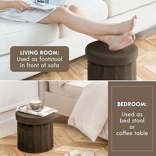 Miniatura 5 de Phantoscope Otomana de almacenamiento redonda de 15 pulgadas, cajas de almacenamiento plegables de terciopelo, reposapiés, caja de juguetes otomana,