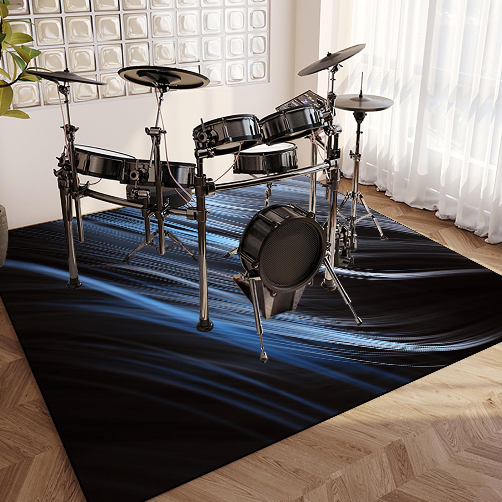 Tappeto Per Batteria Antiscivolo - 140x120 Cm, Grigio, Insonorizzato, Per Batteria Acustica Ed Elettronica