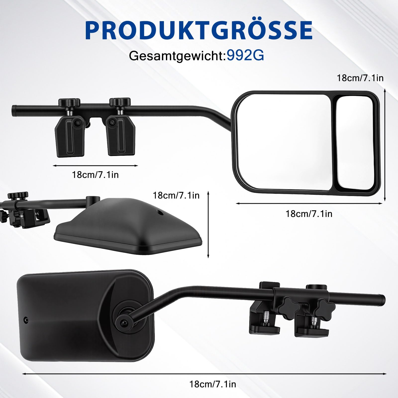 Universal Caravan Towing Mirrors Pair - Adjustable Wing Mirror Extensions with Clamps & Straps for Cars, 4x4s, Motorhomes - Eliminate Blind Spots (Style C) - 2