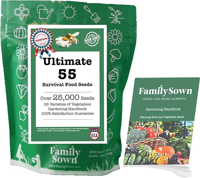 ULTIMATE 55 Survival Food Seed COLLECTION for your home garden. 55 seed packs containing HEIRLOOM, OPEN POLLINATED, NON-GM...