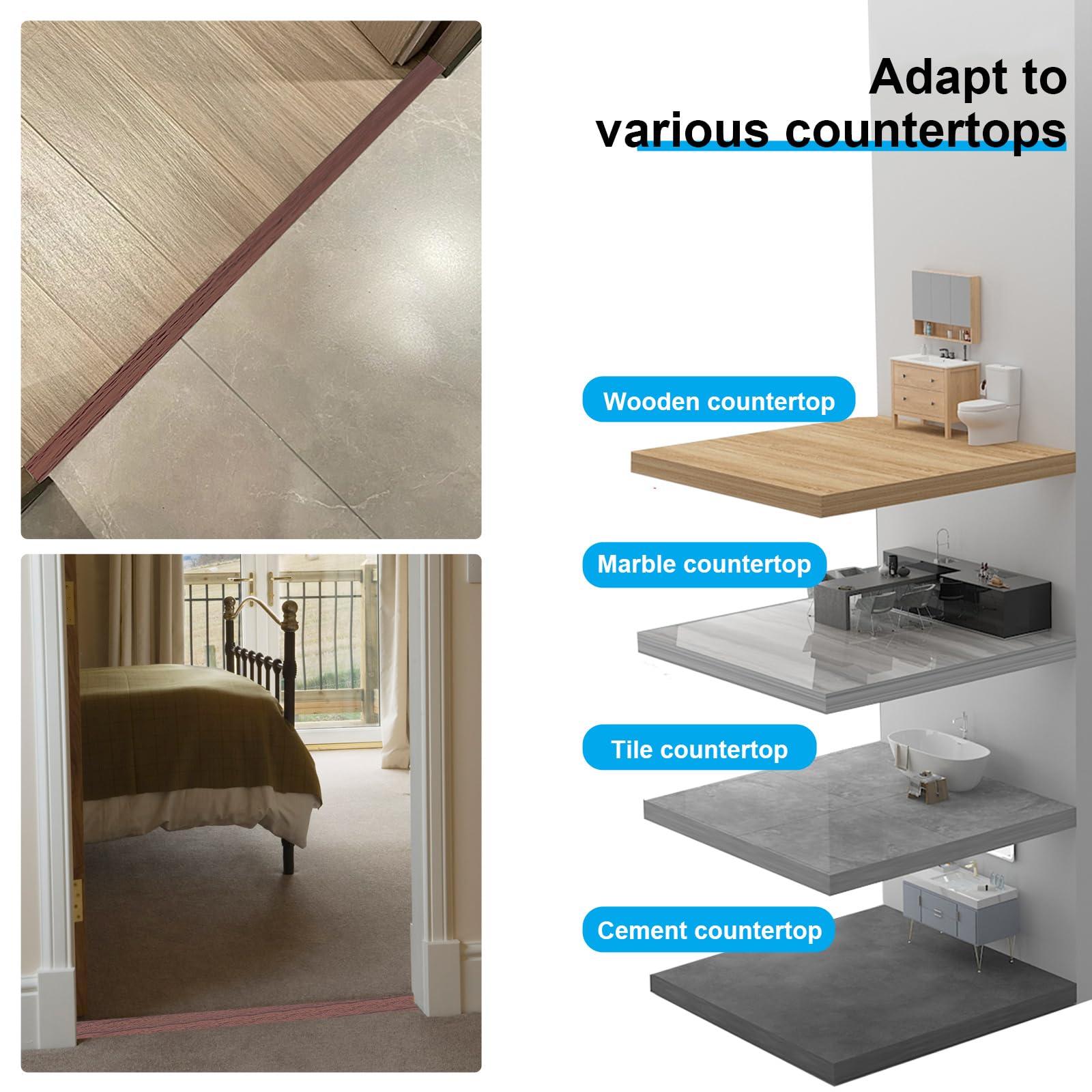 Perfil de transición autoadhesivo, ancho de 50 mm, autoadhesivo, tira de transición de PVC en T, flexible en forma de T, tiras de transición para laminado/MDF y suelos de madera (nogal, 5 m)