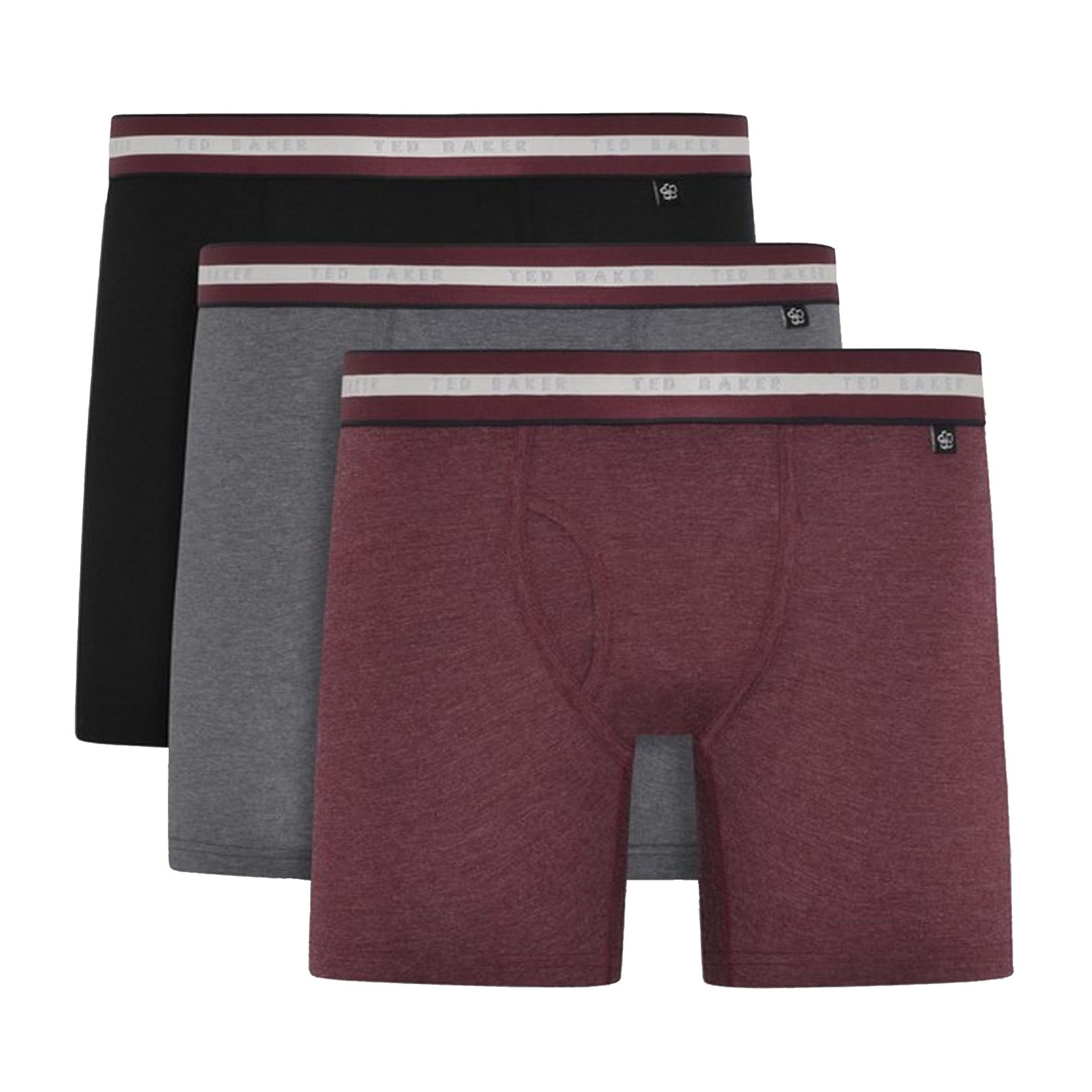 Ted Baker Mens Trunks, Cotton, 3-Pack, (TBB02), Black/Grey/Radicchio, L