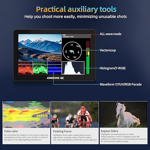 Miniatura 3 de ANDYCINE Paquete de monitor de cámara A6 Plus V2 de 6 pulgadas, pantalla táctil de campo IPS 1920x1080 HDR 4K HDMI 8.4V DC 5V2A USB C con estuche de