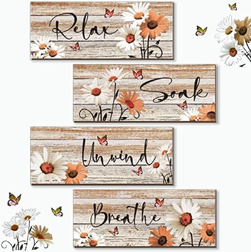 Miniatura 9 de ZINYAZHE 4 piezas de decoración de pared de baño amarillas de margaritas amarillas y mariposas amarillas, arte de pared amarillo para relajarse,