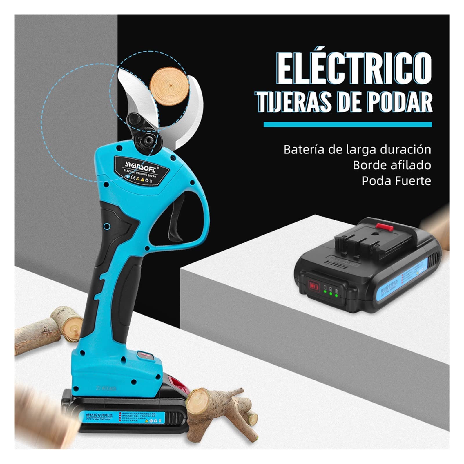 Tijeras de Podar Electricas, Tijeras de jardín, podadora eléctrica inalámbrica, 88VF, 21V, 40mm, podadora eléctrica, batería Recargable, Tijeras de podar, Cortador de jardín(WS-8605 40MM)