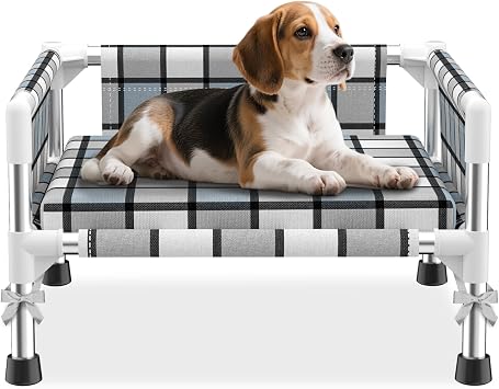 Elevated Dog Bed with with Guardrail & Cushion, Raised 3-Fence Dog Bed