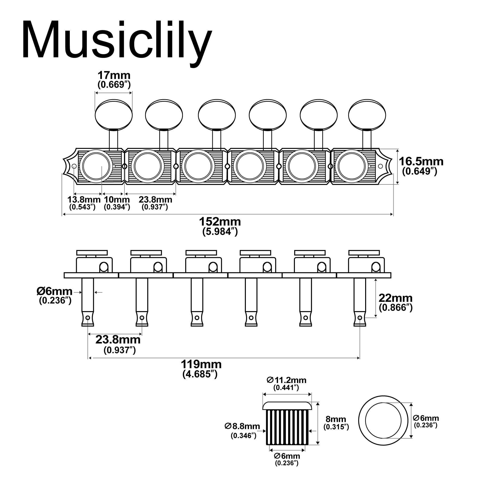 Musiclily Pro R18T Mancino 6 in Linea Semi-Sigillato Vintage Ibrido Set Meccaniche Autobloccanti 18:1 Ratio Locking Tuners con Paletta Ovale per Chitarra Elettrica Fender Squier Strat Tele, Nickel