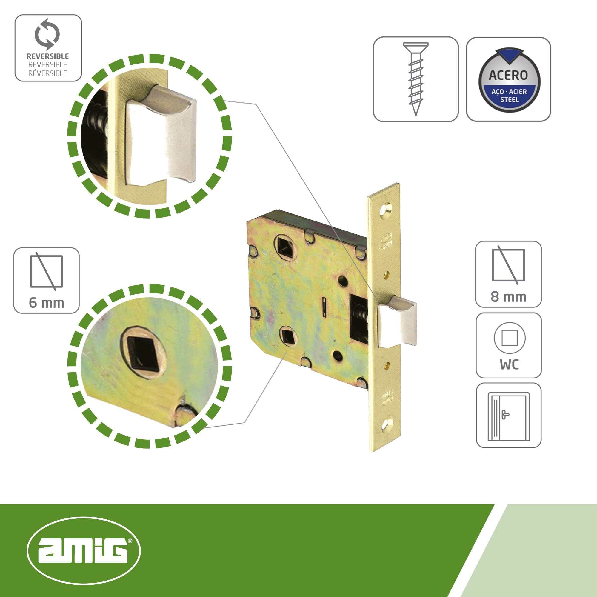 Amig - Model 2100 Door Handle for Wooden Doors from Passage to Bathroom Kitchen or Room, Tin-plated and Lacquered, 50/47 mm - Image 4