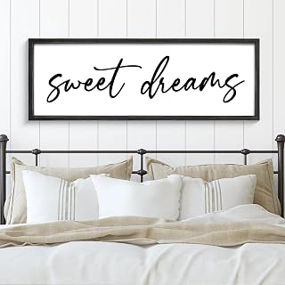 Sweet Dreams Wall Decor Above Bed 42''×15'' Large Bedroom Sign Farmhouse Bedroom Wall Sign Wood Framed Guest Room Decor Master Bedroom Wall Decoration (Black)