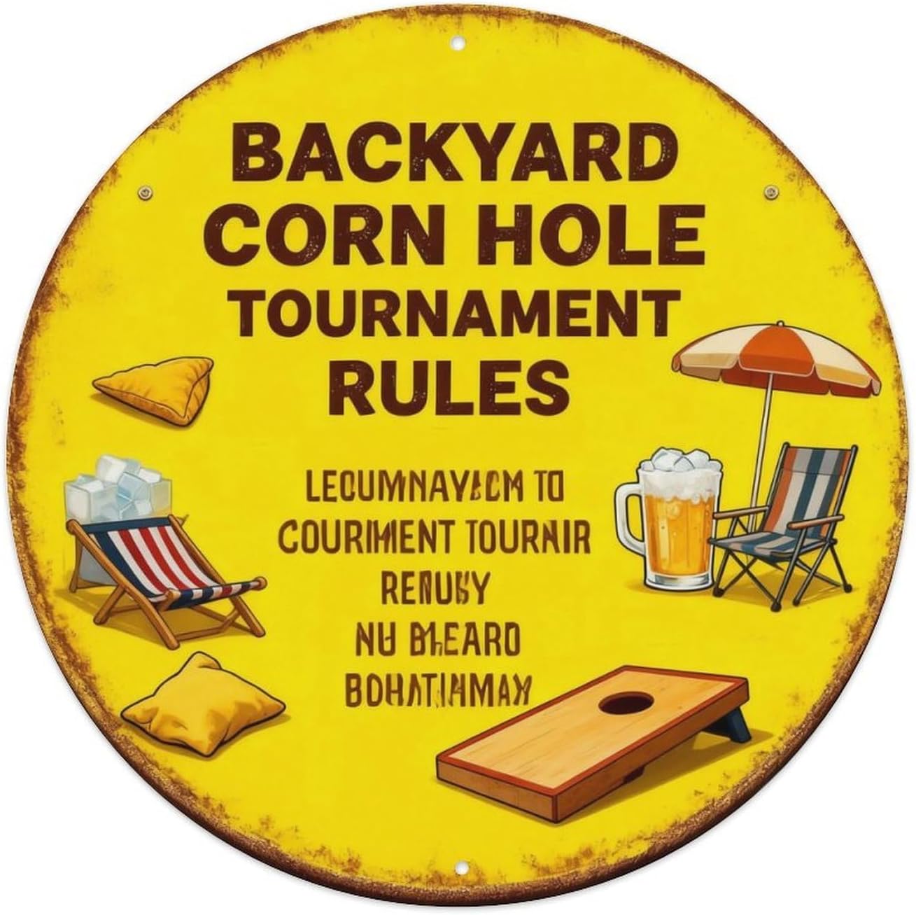 Backyard Cornhole Tournament Rules Retro Metal Tin Sign Plaque