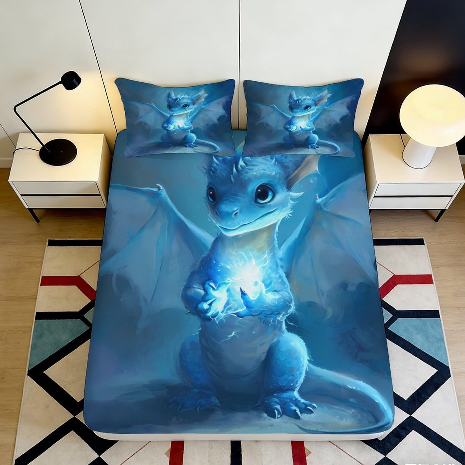 Pnayamiorkfel Style-1 3D Printed Blue Dragon Fantasy Fitted Sheet Microfiber Soft Mattress Cover For Bedroom Dorm Decorative Bedding 90X200x25cm