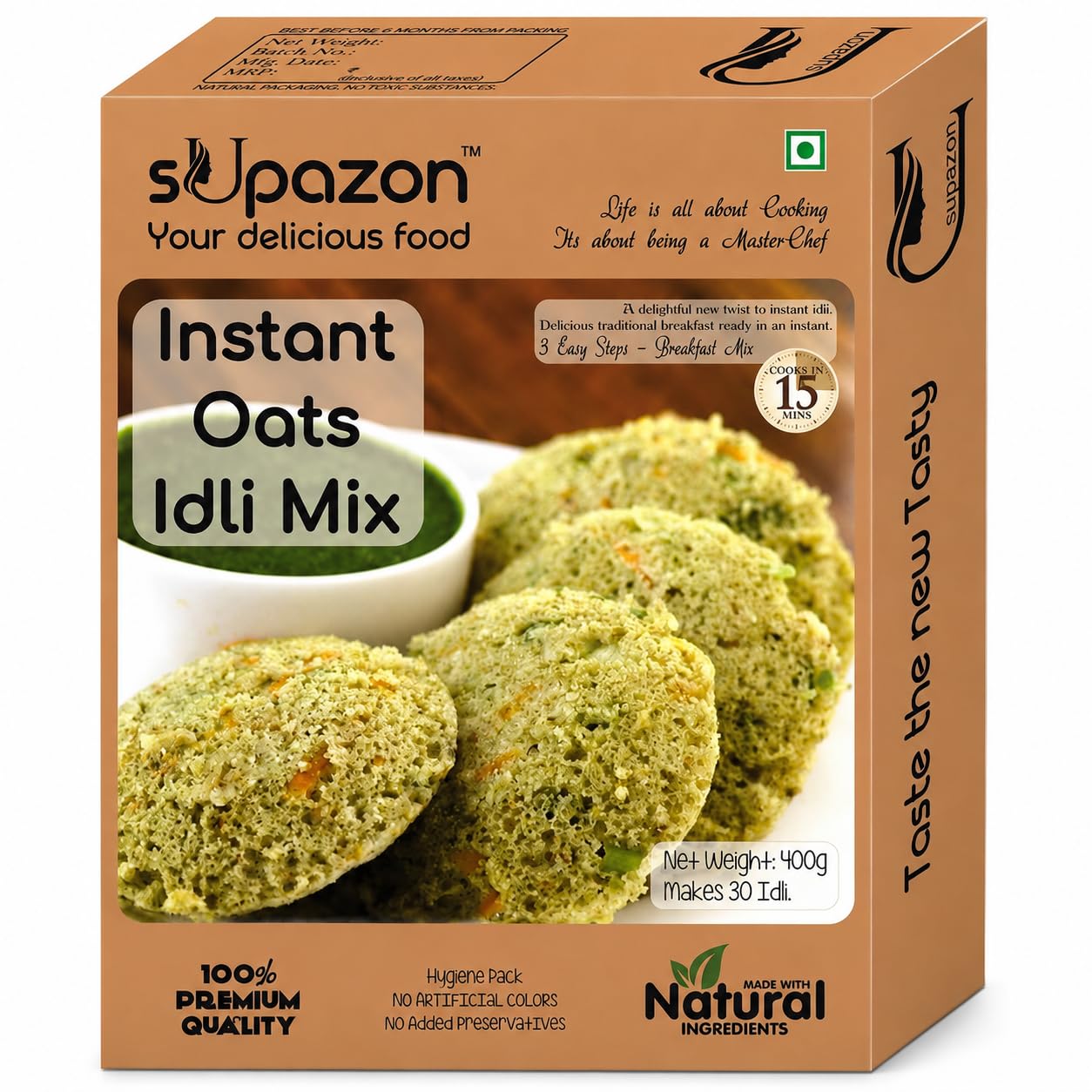 sUpazon Instant Oats Idli Mix, 400g, Ready to Cook Breakfast Mix, Testy soft idli, Instant food, Healthy Breakfast,Protein Rich,Bites foods South food-image-12