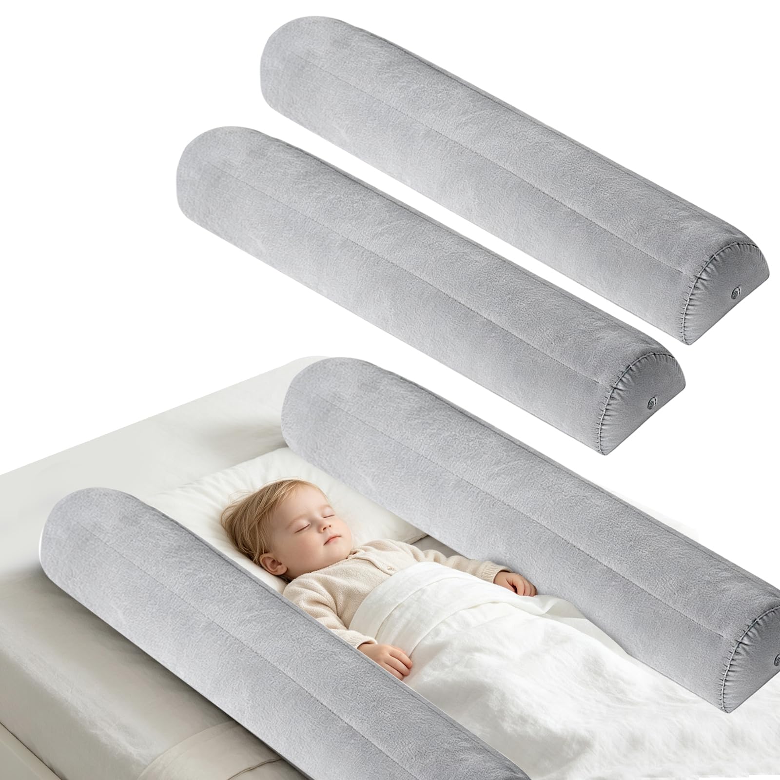 2 Pack Inflatable Bed Rails for Toddlers Non-Slip Portable Bed Bumper