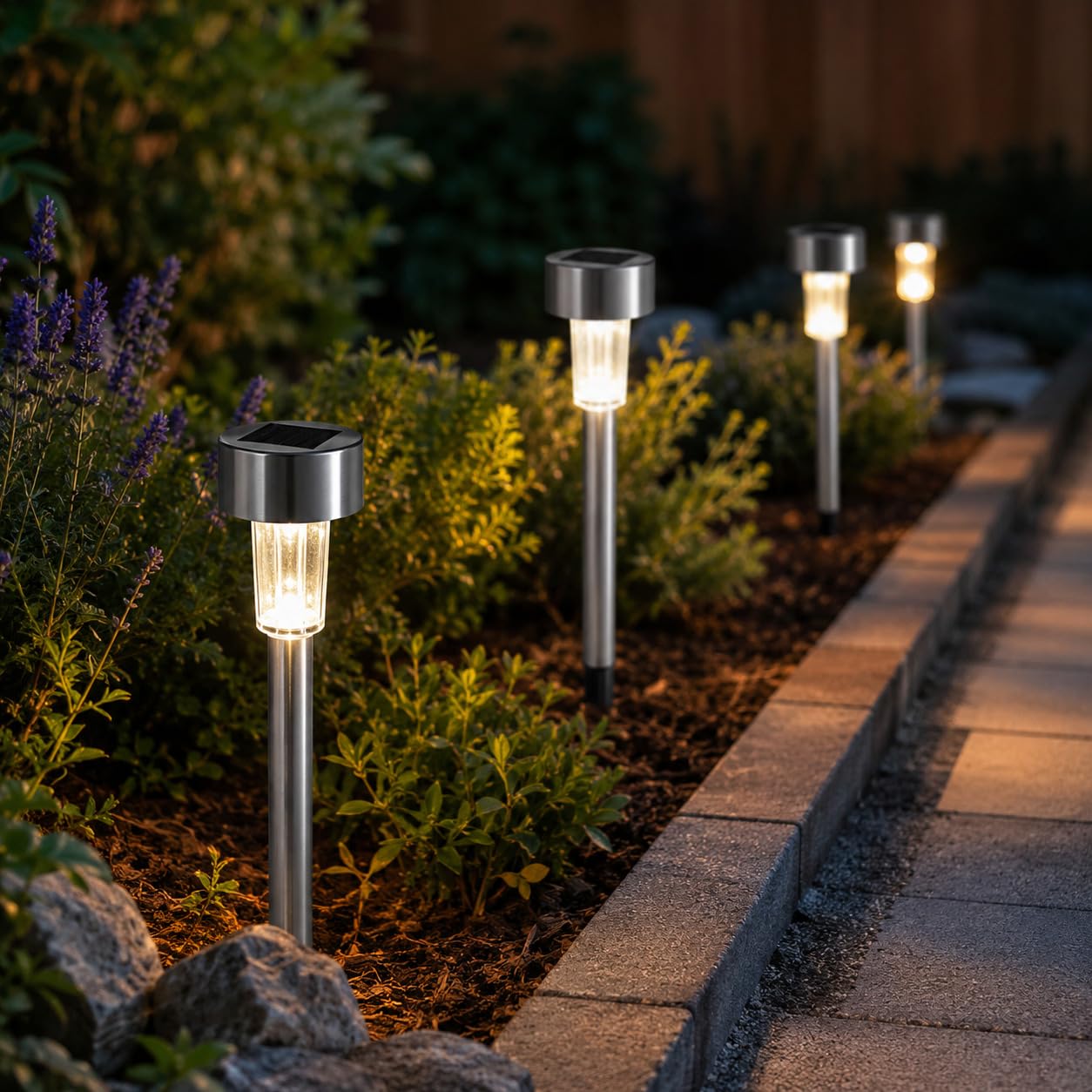 Lot de 12 bornes solaires à Planter en Acier Inoxydable, éclairage LED extérieur pour allée, Jardin et terrasse - Diamètre 4,5 x Hauteur 36,5 cm