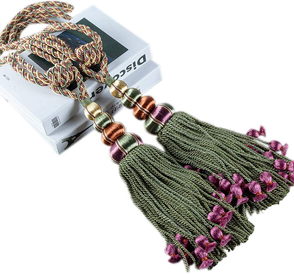 2 Pack Curtain Tassel Tiebacks Holdbacks European Style Decorative Curtain Tiebacks Rope Tassel Tie Back Curtain Buckle Beaded Tassels Curtain Tieback for Drapes Beroom Living Room (Purple)