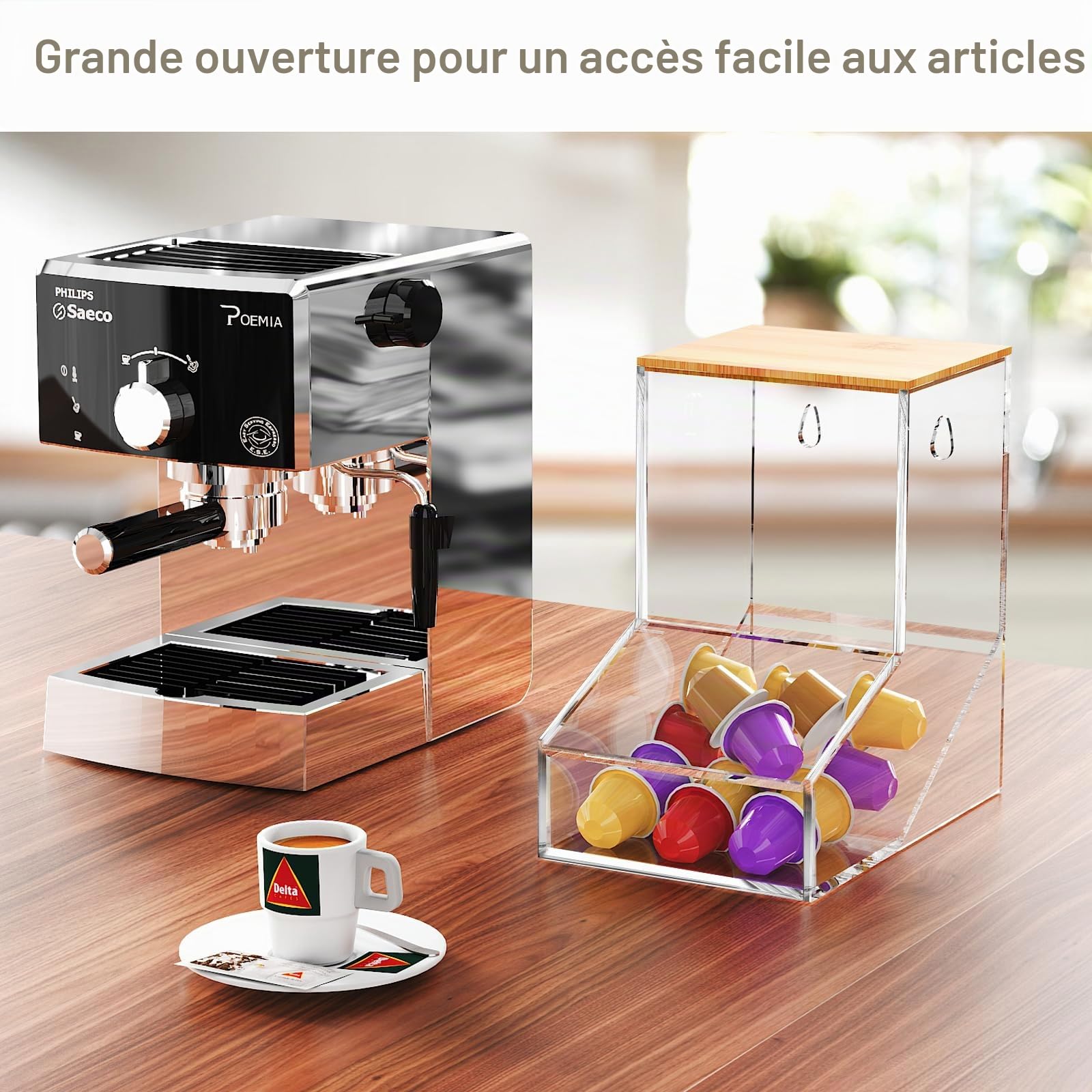 JYPS Lot de 2 Boîtes à Dosettes de Dinge, Acrylique Organisateur de détergentavec 2 Couvercles, Bureau ou Support Mural de Boite Lessive, Rangement Buanderie pour Café/Capsules/Boules/Pods