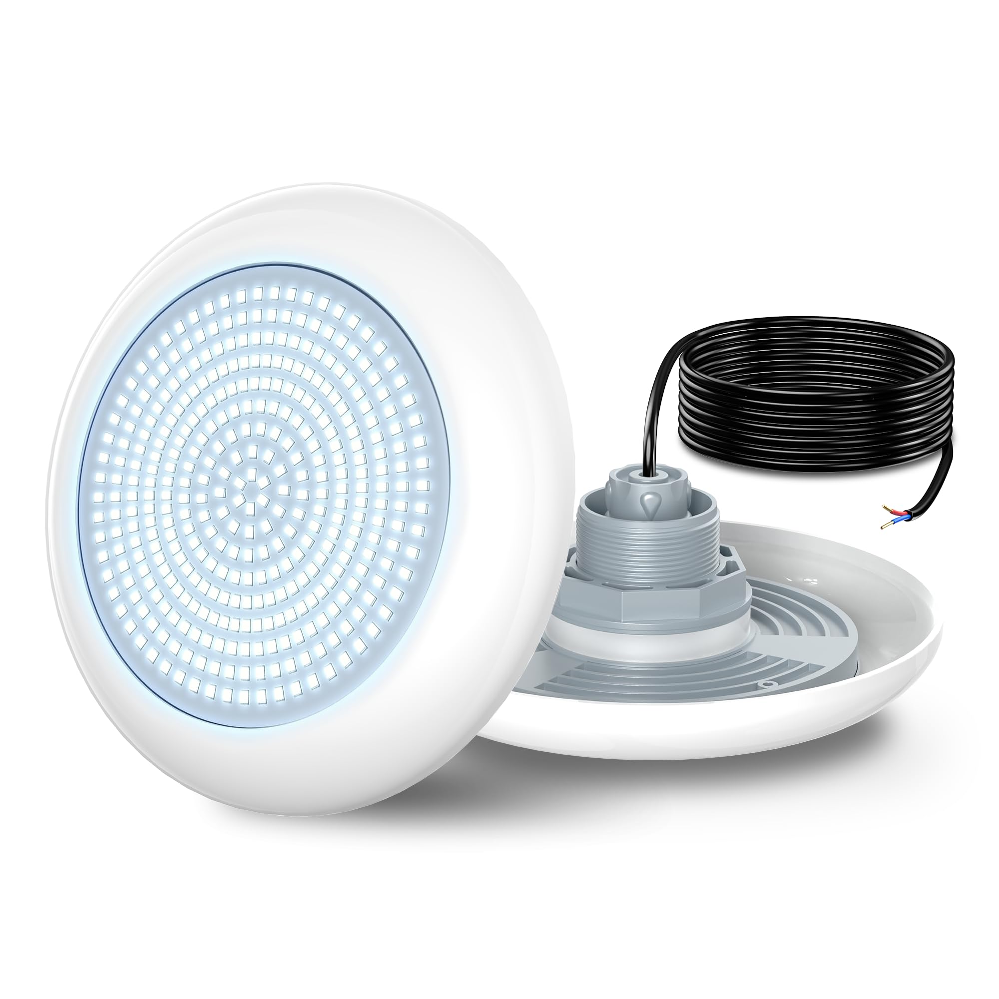 Luci Piscina LED con Filettatura 2", 18W Lampade Piscina 6000K Non Dimmerabile, 1800lm, Ø242mm, 12V AC/DC IP68 Impermeabile Riempito di Resina Faro Sommergibile per Piscine Fuori Terra Acciaio