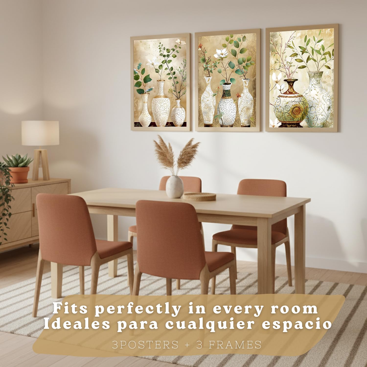Nacnic Juego De 3 Cuadros Florales. Laminas Decorativas Pared Flores Clasicas. Posters De Pared Botanico Naturaleza. Cuadros Flor Silvestre Pared Para Salón Y Dormitorio. Tamaño A3 Marco Madera Clara