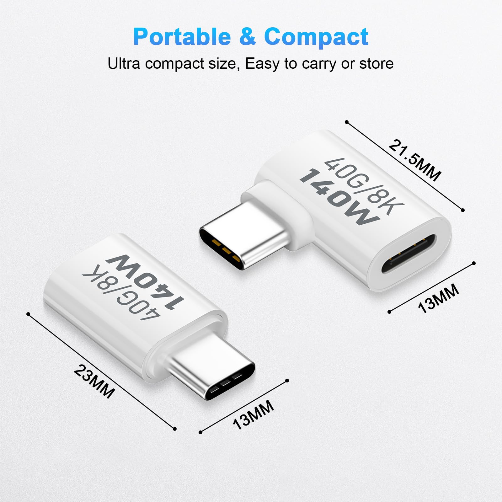 Adapter USB C 40 GB/8K 140 W, adapter USB 4.0 Side Bend typ C PD140W męski na żeński, idealny do MacBooka Pro/Air, Thunderbolt 4/3, HUB USB-C, Magsafe i innych