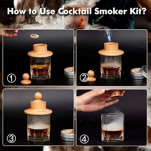 Miniatura 13 de Kit de ahumador de cóctel con antorcha, kit de ahumador de whisky con 6 sabores de virutas de madera ahumada, kit de ahumador de bebidas antiguas
