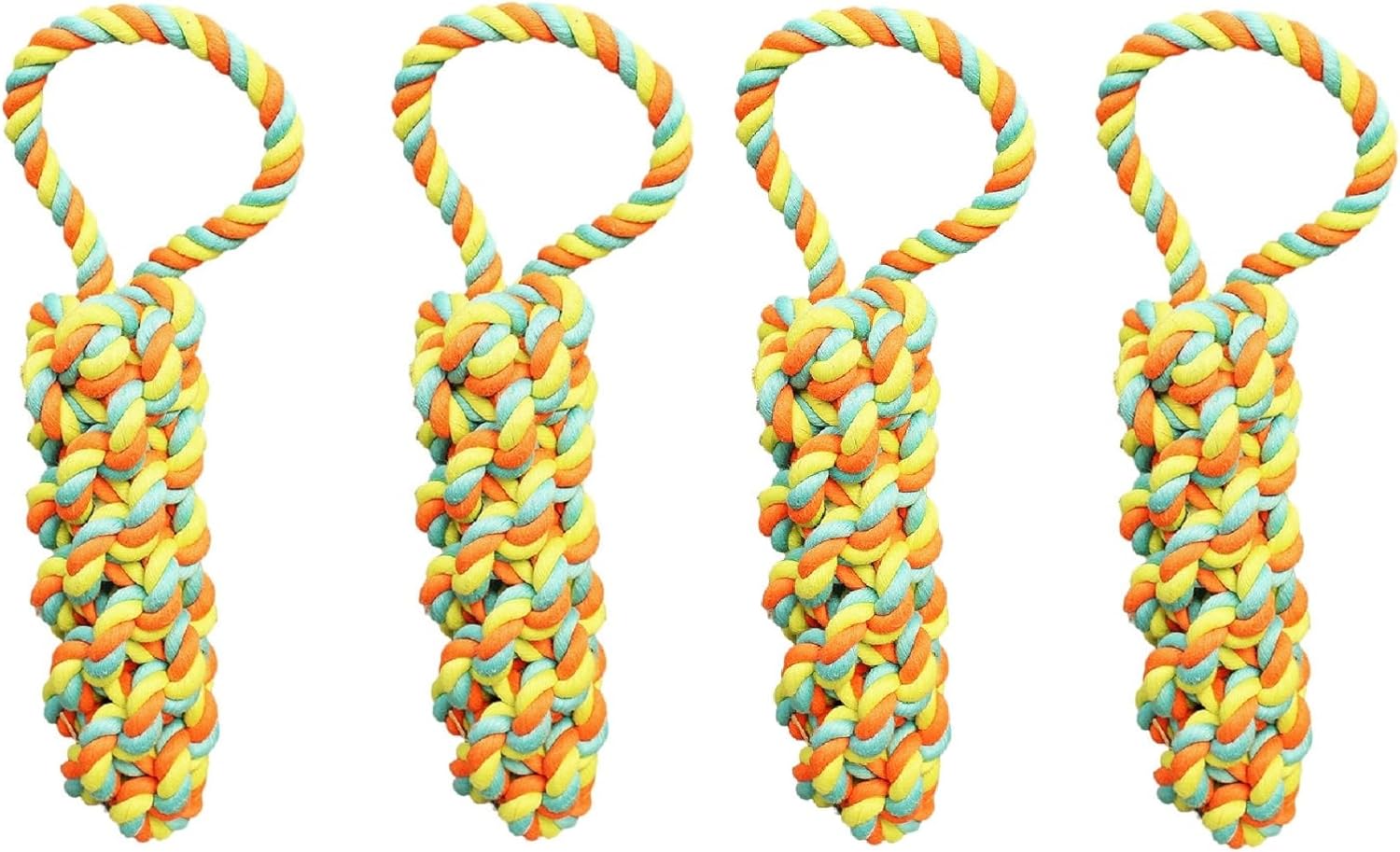 MPP Heavy Duty 13 inch Big Dog Rope Tugs Loop Handle and Flosser Tough Toss Play Toy (4 Ropes)